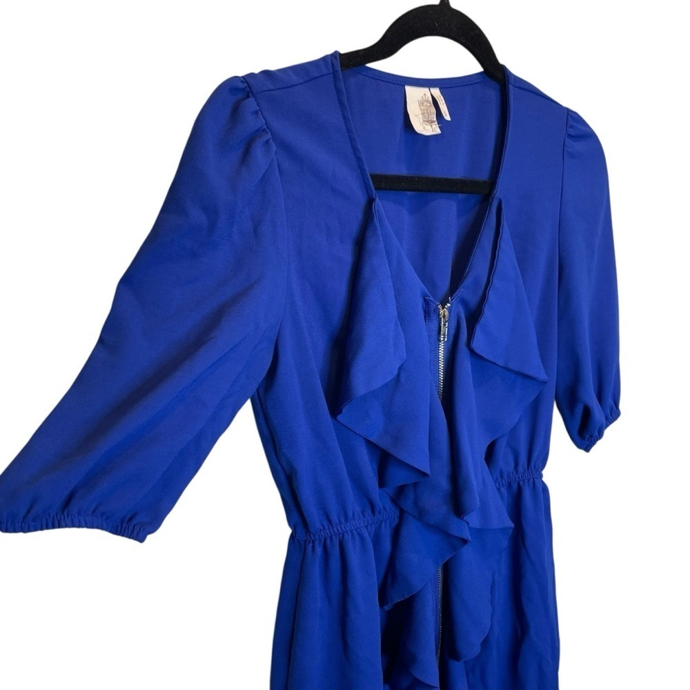 Francesca’s Birdcage Blue Zip Front Ruffle Dress Size Small - Picture 2 of 5